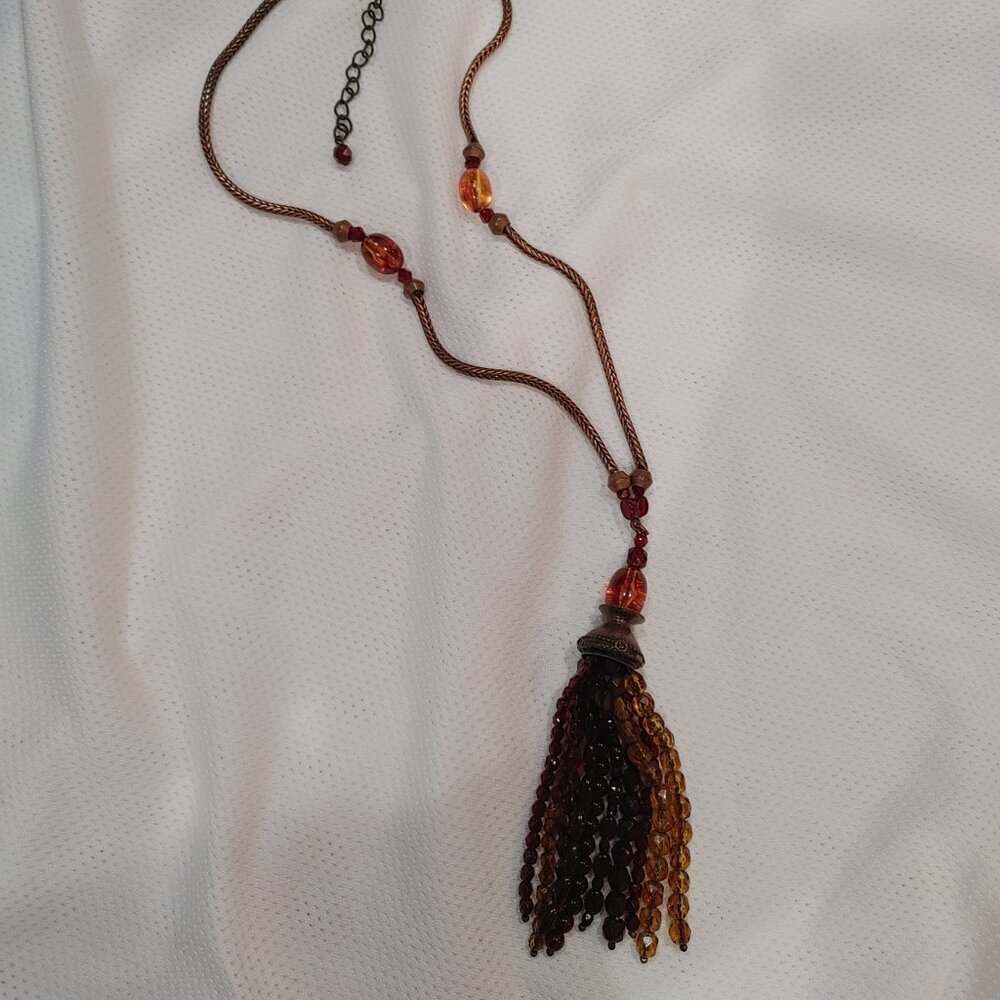 AVON Copper Faux Gemstone Beaded Tassel Necklace